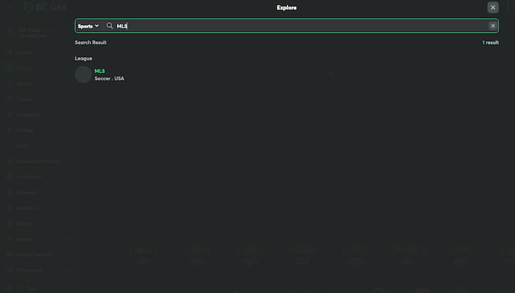 A view of the betting interface on BC Game, one of the best MLS sportsbooks.